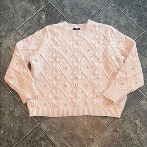 HOUSE OF HARLOW Blush Pink Knit Balletcore Coquette Sweater w Crystal Accents